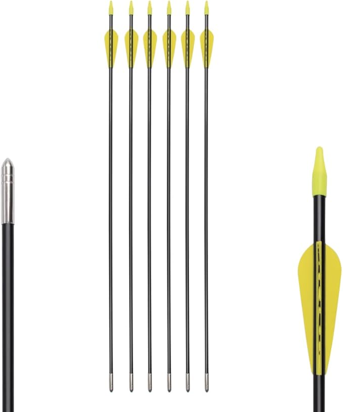 6875 Fiberglass Arrows Archery 24/26/28/30Inch Target Shooting Safetyglass Recurve Bows Suitable for Youth Children Woman Beginner (tigerspot Yellow Vanes)