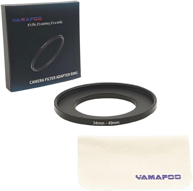 YAMAFOO 34mm to 49mm Step-Up Ring/Step Down Rings Filter Adapter for All Brands UV ND CPL Metal Ring Step-Up Rings Adapter Filter,Black (34-49)