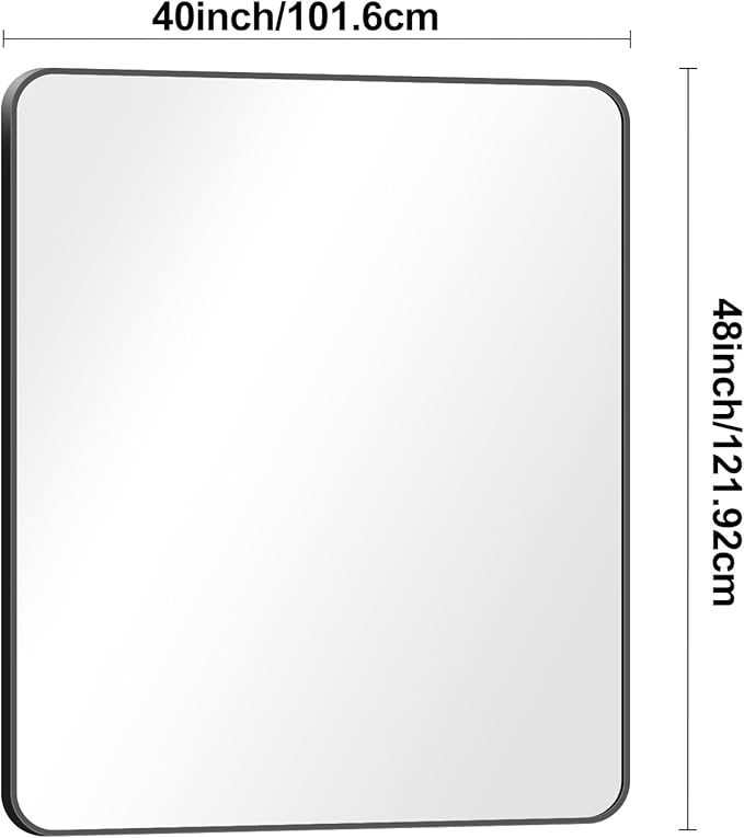 Black Bathroom Mirror,40x48 inch Wall Mirror for Bathroom Wall Mounted,Rectangle Mirror for Bathroom Over Sink,Modern Frame Round Corner for Living Room,Bedroom Entryway,Horizontal/Vertical