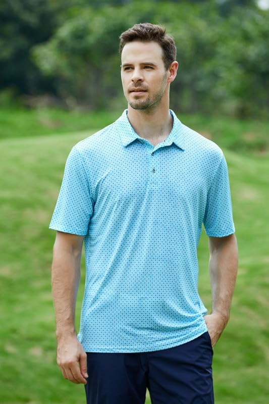 Damipow Premium Golf Shirts for Men Dry Fit Performance Polo Short Sleeve Collared Shirt