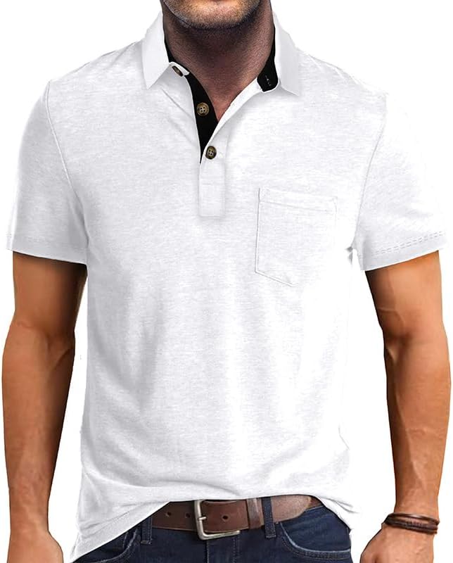 SEGANUP Men's Fashion Polo Shirts Short Sleeve Casual Cotton Golf Shirts Moisture Wicking Polo Shirt with Pocket
