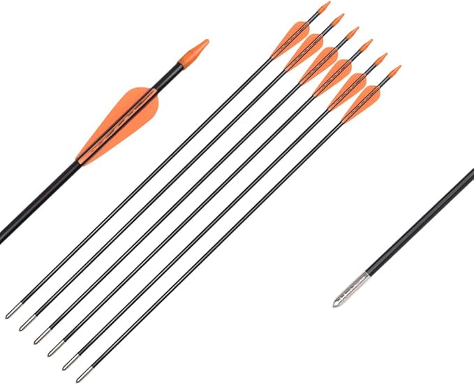 6875 Fiberglass Arrows Archery 24/26/28/30 Inch Target Shooting Safetyglass Recurve Bows Suitable for Youth Children Woman Beginner 6 or 12pcs/Pack (tigerspot Orange Vanes)
