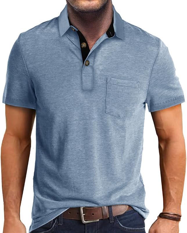 SEGANUP Men's Fashion Polo Shirts Short Sleeve Casual Cotton Golf Shirts Moisture Wicking Polo Shirt with Pocket
