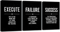 Framed Canvas Wall Art Success Quote, Office Wall Art, Black Large Poster, Positive Motivational Set of 3 Prints, Execute Failure Definition, Inspirational Print (A-3pcs,20x30inchx3pcs)