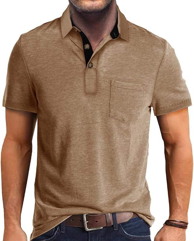 SEGANUP Men's Fashion Polo Shirts Short Sleeve Casual Cotton Golf Shirts Moisture Wicking Polo Shirt with Pocket