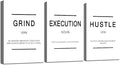 Framed Canvas Wall Art Success Quote, Office Wall Art, White Large Poster, Positive Motivational Set of 3 Prints, Grind Execution Hustle Poster, Inspirational Print