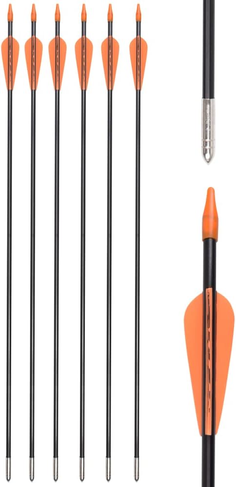 6875 Fiberglass Arrows Archery 24/26/28/30 Inch Target Shooting Safetyglass Recurve Bows Suitable for Youth Children Woman Beginner 6 or 12pcs/Pack (tigerspot Orange Vanes)