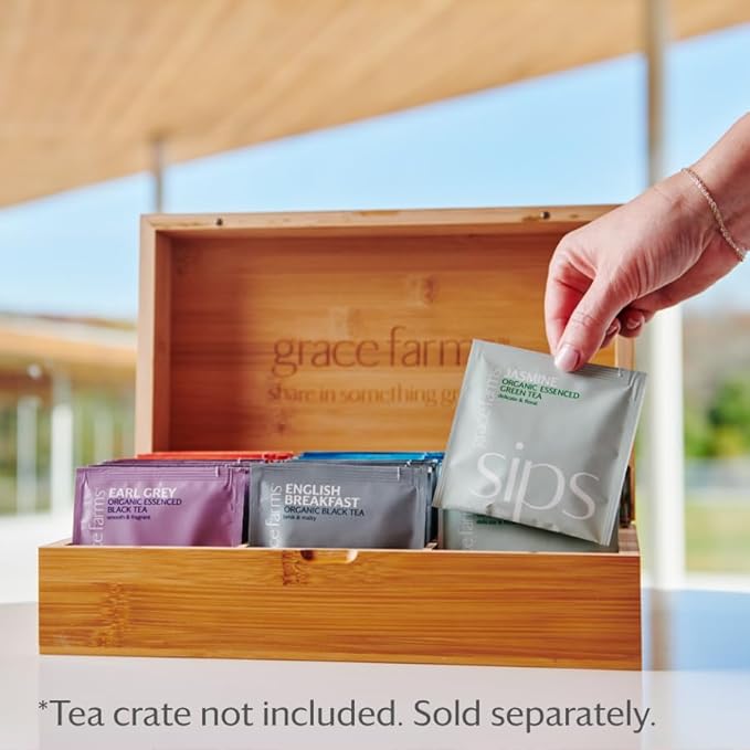 Grace Farms Organic JASMINE Green Tea (100 Enveloped Pyramid Sachets w/String & Tag) | Fragrant and Sweet | Fairtrade and Kosher Certified | Best Green Tea | Gives Back 100% of Profits