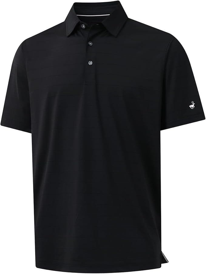 Rouen Polo Shirts for Men Dry Fit Performance Heather Stripe Golf Polo Moisture Wicking Lightweight Breathable Golf Shirts