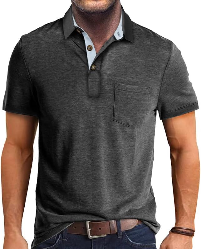 SEGANUP Men's Fashion Polo Shirts Short Sleeve Casual Cotton Golf Shirts Moisture Wicking Polo Shirt with Pocket