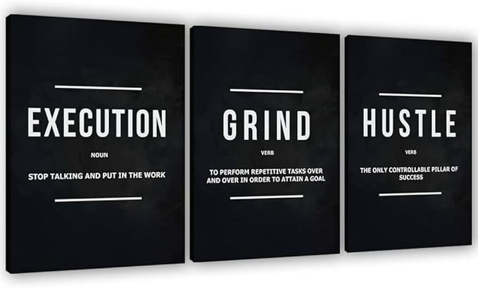 Success Canvas Painting Wall Art Quote Motivational Wall Art Execute Wall Decor 3 Pieces Black Poster Positive Inspirational Framed Artwork Prints Picture for Living Room Office 60''Wx 28''H