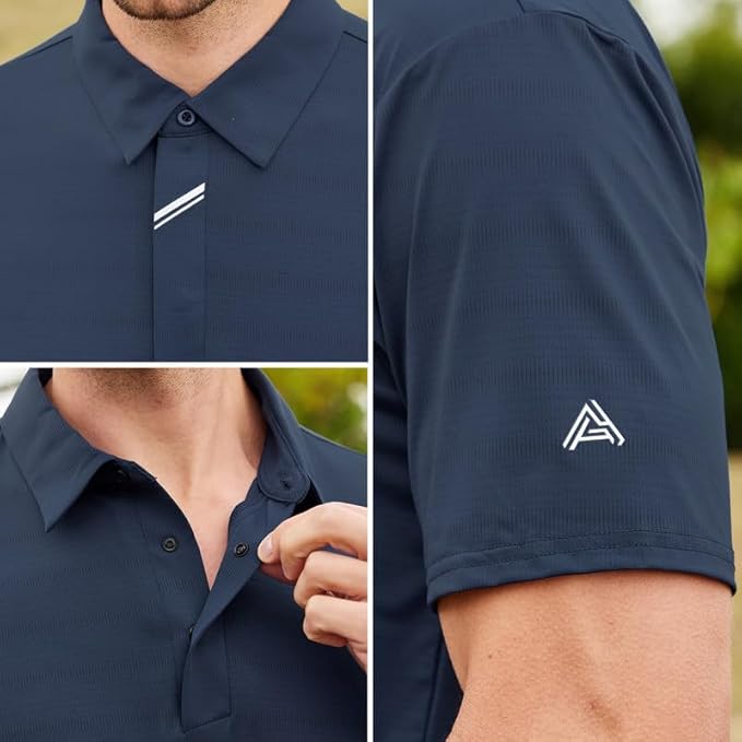 SAMERM Golf Shirts for Men Super Stretch Jacquard Dry Fit Golf Polo Moisture Wicking Short Sleeve Polo Shirts for Men
