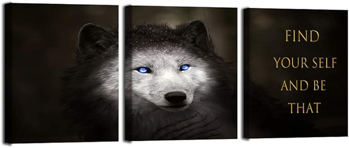 3 Panels Wolf Picture Motivational Wall Art Inspirational Canvas Painting Pictures Modern Entrepreneur Quotes Posters Prints Artwork for Home Office Decor House Decorations Class Room School to Hang