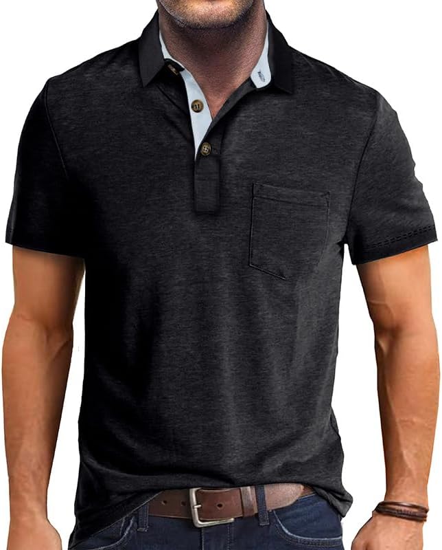 SEGANUP Men's Fashion Polo Shirts Short Sleeve Casual Cotton Golf Shirts Moisture Wicking Polo Shirt with Pocket