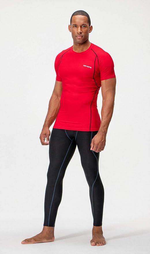 DEVOPS 3 Pack Men's Cool Dry Short Sleeve Compression Shirts, Sports Baselayer T-Shirts Tops, Athletic Workout Shirt
