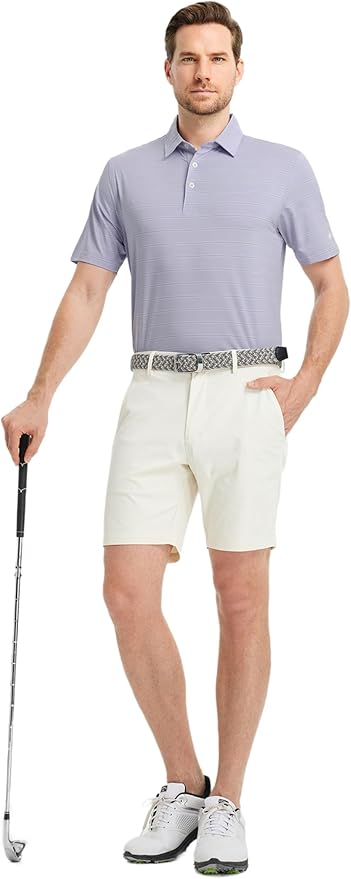 Rouen Polo Shirts for Men Dry Fit Performance Heather Stripe Golf Polo Moisture Wicking Lightweight Breathable Golf Shirts