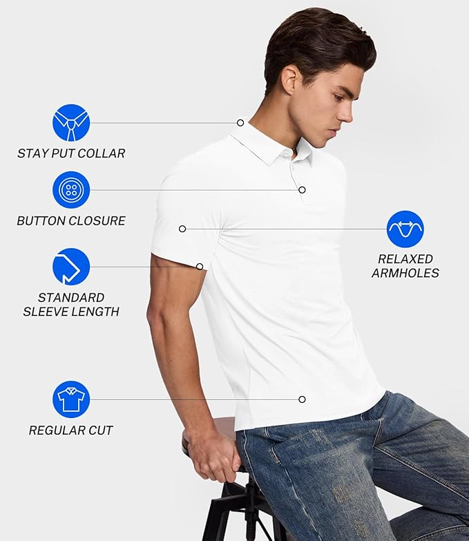 BAMBOO COOL Men's Polo Shirts Slim Fit Moisture Wicking Golf Shirts Performance Short Sleeve for Men