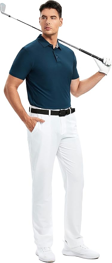 Damipow Premium Golf Shirts for Men Dry Fit Performance Polo Short Sleeve Collared Shirt