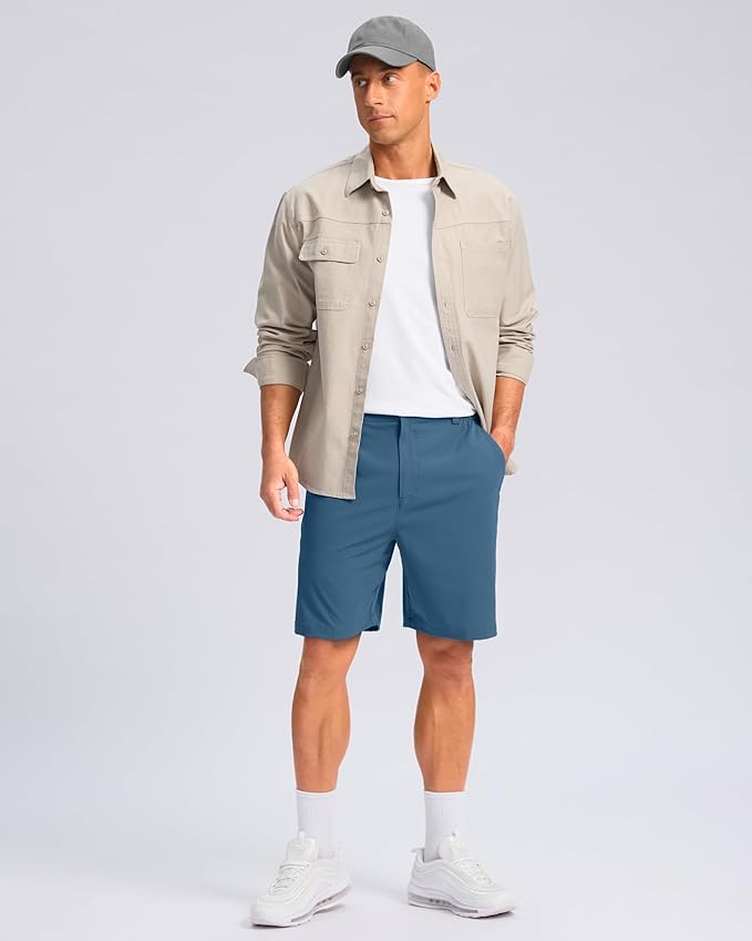 Pudolla Men's Casual Shorts 7"/9" Lightweight Golf Shorts with 3 Pockets Stretch Quick Dry Comfy Work Shorts