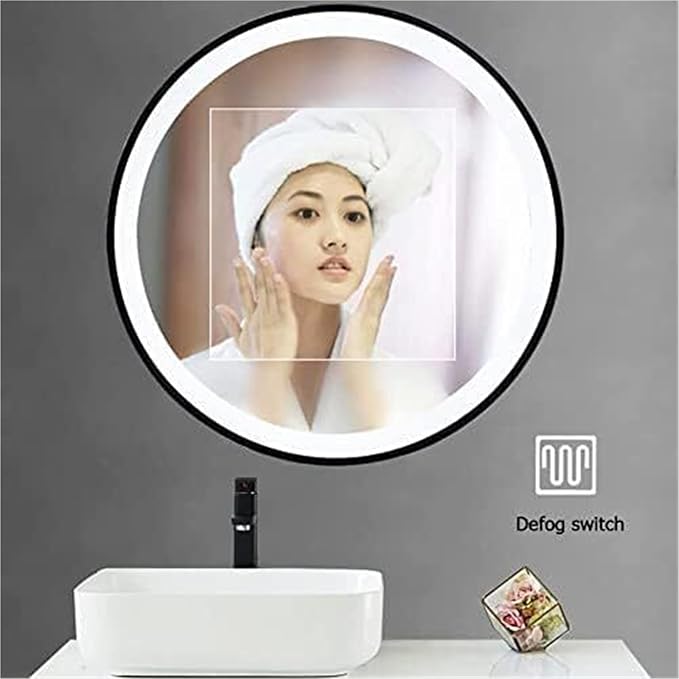 Bathroom Mirror, Round Illuminated LED with Demister Pad with Touch Control Touch Dimmer Switch(60cm/23.6in)