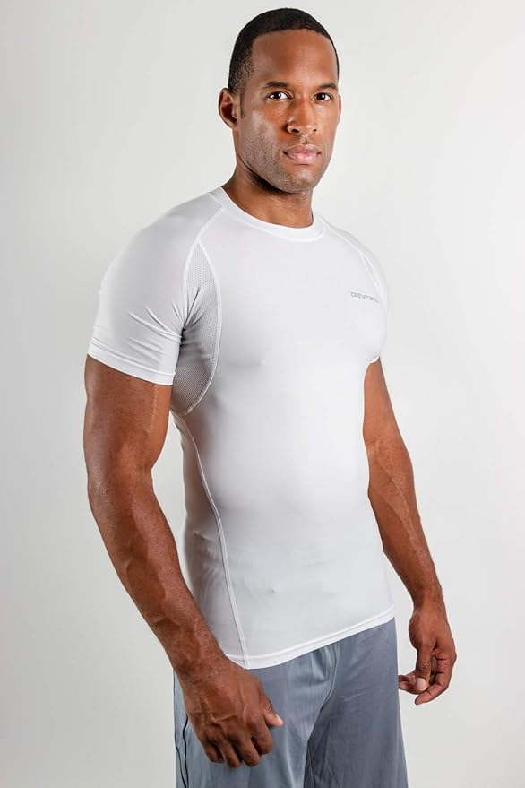 DEVOPS 3 Pack Men's Cool Dry Short Sleeve Compression Shirts, Sports Baselayer T-Shirts Tops, Athletic Workout Shirt