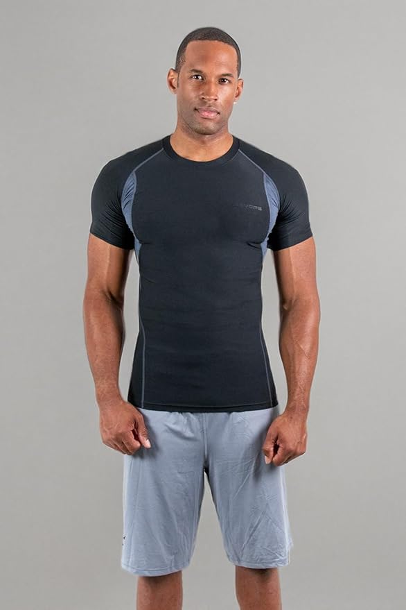 DEVOPS 3 Pack Men's Cool Dry Short Sleeve Compression Shirts, Sports Baselayer T-Shirts Tops, Athletic Workout Shirt