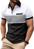 Men's Casual Polo Shirts Short Sleeve Fashion Golf Shirt Classic Striped Slim Fit T-Shirts
