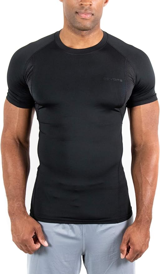 DEVOPS 3 Pack Men's Cool Dry Short Sleeve Compression Shirts, Sports Baselayer T-Shirts Tops, Athletic Workout Shirt