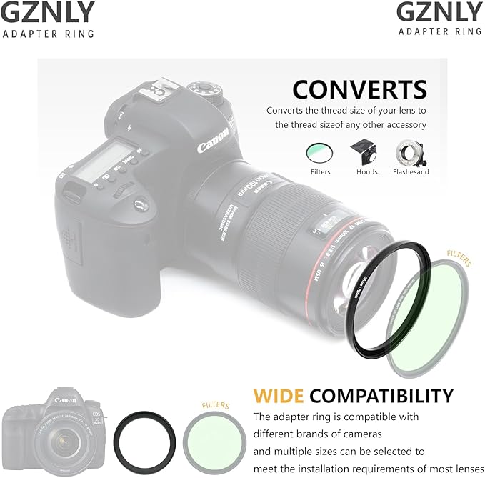 72mm to 55mm Step Up Ring Filter Adapter Black Metal Step up Adapter Rings Compatible with All Brand UV CPL ND Camera Lens Filter Step Down Ring (72mm-55mm)