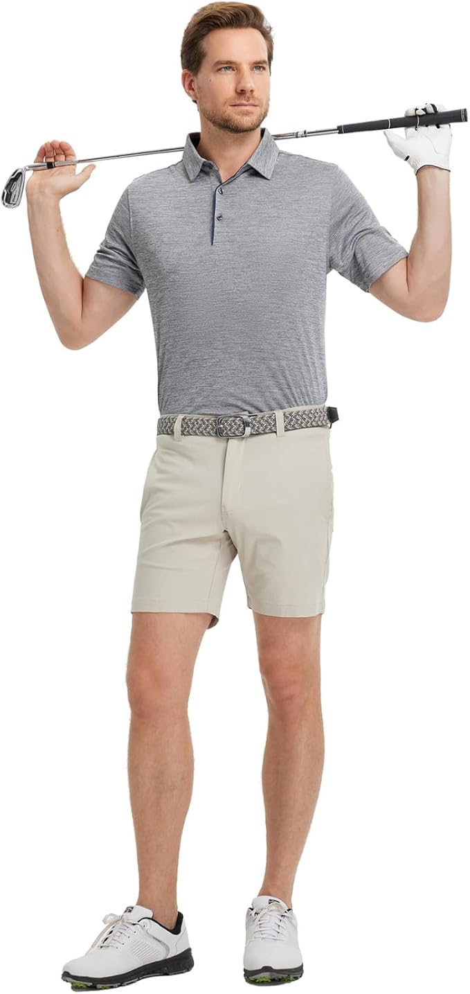 M MAELREG Golf Shirts for Men Short Sleeve Dry Fit Casual Striped Performance Moisture Wicking Collared Mens Polo Shirts
