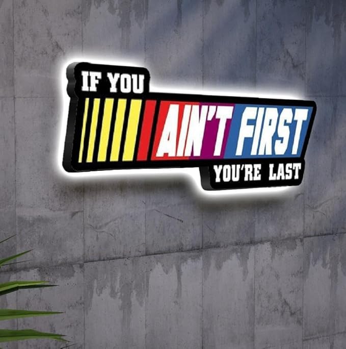 NEONSIGN If You Ain't First You Are Last LED Neon Sign Gym Motivation Lightbox Fitness Wall Decor with USB Powered Dimmable for Gym Home Fitness Decoration (12x4.5 inches)
