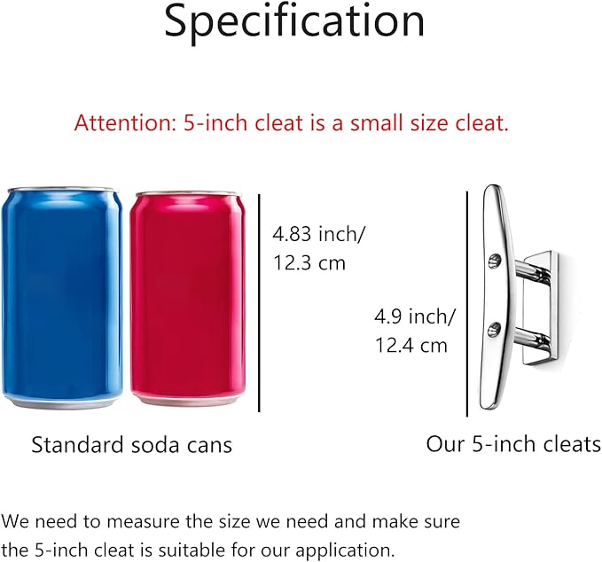 Boat Cleat 5 Inch Open Base 2 Pcs, Small Dock Cleat, Heavy Duty 316 Stainless Steel, Curtain Tie, Hook, Include Installation Screws
