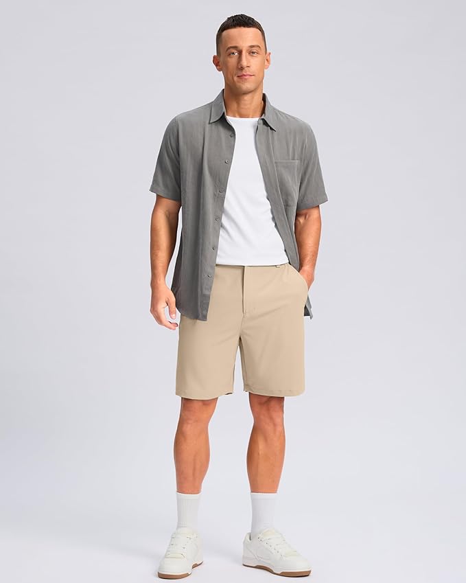 Pudolla Men's Casual Shorts 7"/9" Lightweight Golf Shorts with 3 Pockets Stretch Quick Dry Comfy Work Shorts