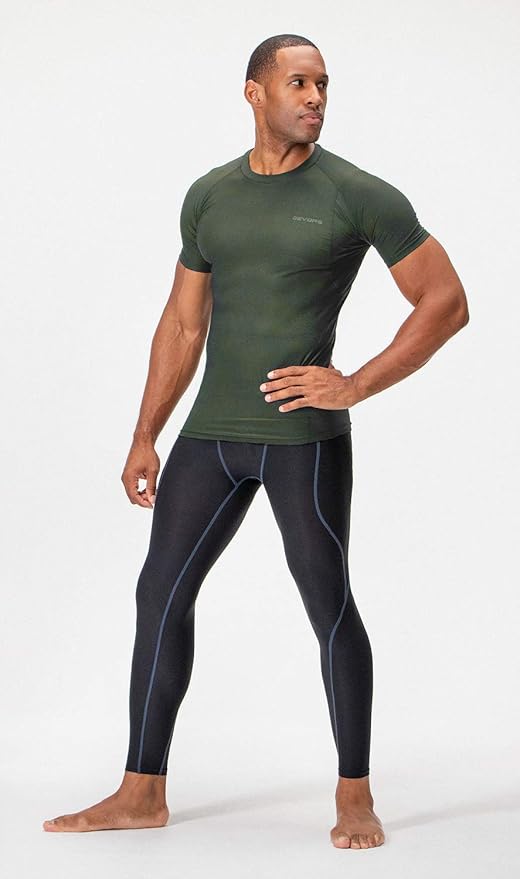 DEVOPS 3 Pack Men's Cool Dry Short Sleeve Compression Shirts, Sports Baselayer T-Shirts Tops, Athletic Workout Shirt