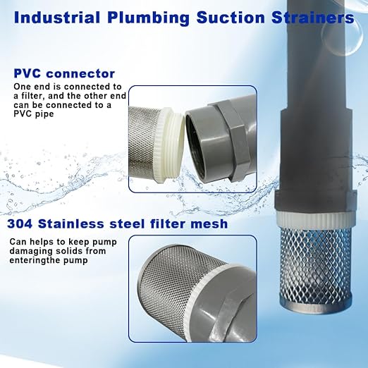 3/4" Stainless Steel Filter Cover Connected to 3/4" DN20 Grey PVC Water Pipe, Suction Strainers Used to Remove Debris and Reduce Solid Entry(1pcs)
