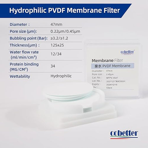 100 Pieces/Pack PVDF Disc Membrane Filters Hydrophilic 47mm Diameter 0.22µm Pore Size