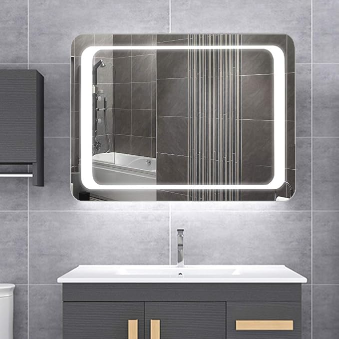 LED Bathroom Mirror with Lights Sensor Switch Bathroom Mirror with Demister Pad for Makeup Cosmetic Shaving… (600x800x42mm)