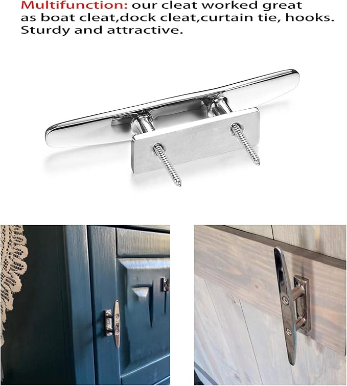 Boat Cleat 6 Inch Open Base 2 Pcs, Dock Cleat Heavy Duty 316 Stainless Steel，Curtain Tie, Hook, Include Installation Screws