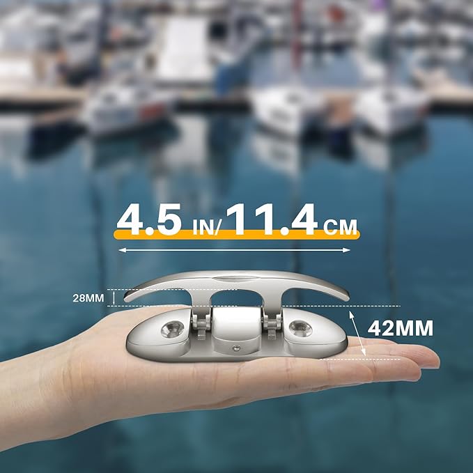 Folding Boat Cleats Marine Grade Stainless Steel 316 Flip Up Boat Cleats Pack of 4, Installation Accessories Included