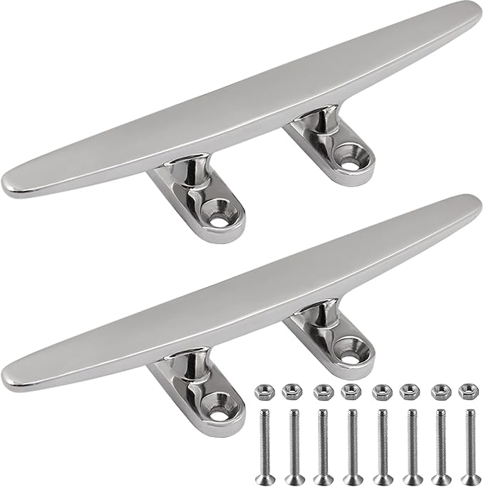 SHENGHUISS Boat Cleat 316 Stainless Steel Open Base Boat Dock Cleats Flat Top Mooring Cleat for Boat, Deck, Dock, Hook (4"/5"/6"/8"/10"/12")