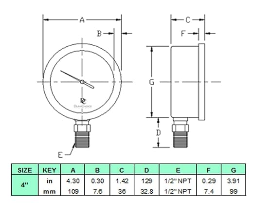 4" Oil Filled Pressure Gauge - Stainless Steel Case, Brass, 1/2" NPT, Lower Mount Connection, 0-10,000PSI