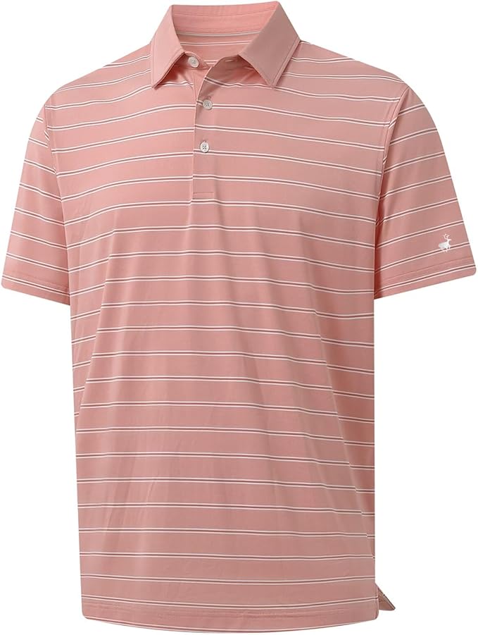 Rouen Polo Shirts for Men Dry Fit Performance Heather Stripe Golf Polo Moisture Wicking Lightweight Breathable Golf Shirts