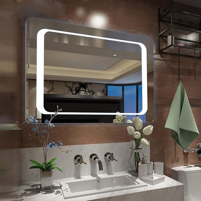 LED Bathroom Mirror with Lights Sensor Switch Bathroom Mirror with Demister Pad for Makeup Cosmetic Shaving… (600x800x42mm)