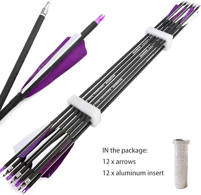 ZSHJGJR 30 Inch Archery Carbon Arrows Hunting Arrows with 4” Turkey Feather Target Practice Arrows Spine 500 for Compound & Recurve &Traditional Bow 6/12pcs
