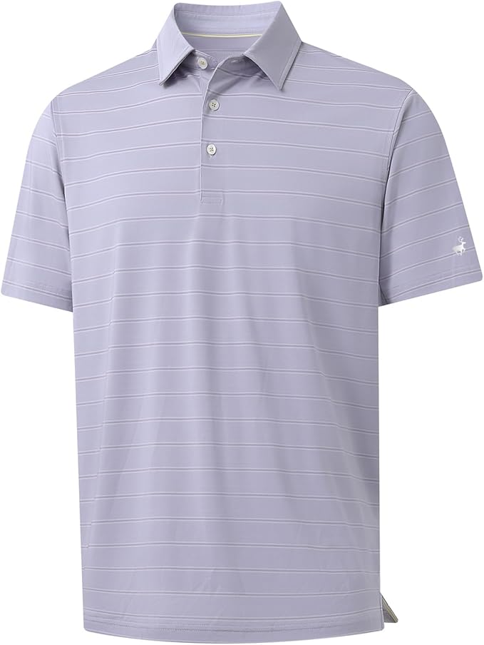 Rouen Polo Shirts for Men Dry Fit Performance Heather Stripe Golf Polo Moisture Wicking Lightweight Breathable Golf Shirts
