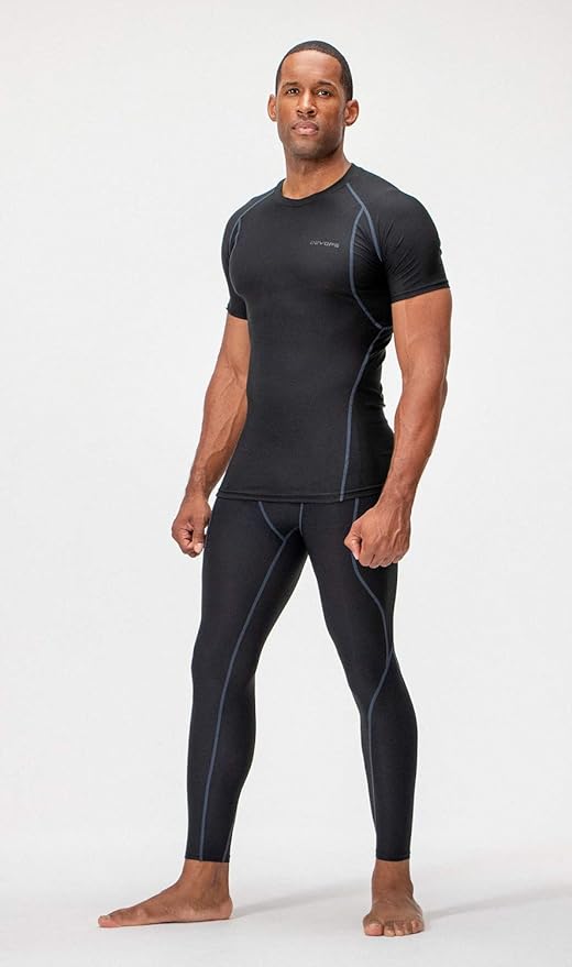 DEVOPS 3 Pack Men's Cool Dry Short Sleeve Compression Shirts, Sports Baselayer T-Shirts Tops, Athletic Workout Shirt