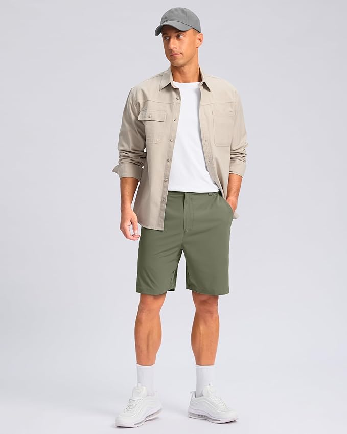 Pudolla Men's Casual Shorts 7"/9" Lightweight Golf Shorts with 3 Pockets Stretch Quick Dry Comfy Work Shorts