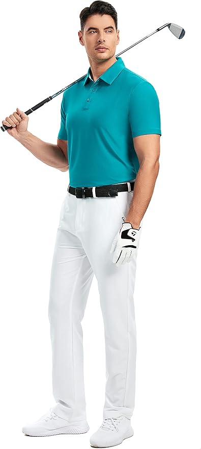 Damipow Premium Golf Shirts for Men Dry Fit Performance Polo Short Sleeve Collared Shirt