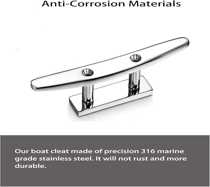 Boat Cleat 5 Inch Open Base 4 Pcs, Small Dock Cleat, Heavy Duty 316 Stainless Steel, Curtain Tie, Hook, Include Installation Screws