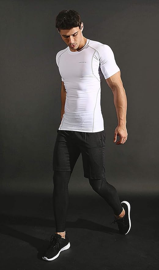 DEVOPS 3 Pack Men's Cool Dry Short Sleeve Compression Shirts, Sports Baselayer T-Shirts Tops, Athletic Workout Shirt